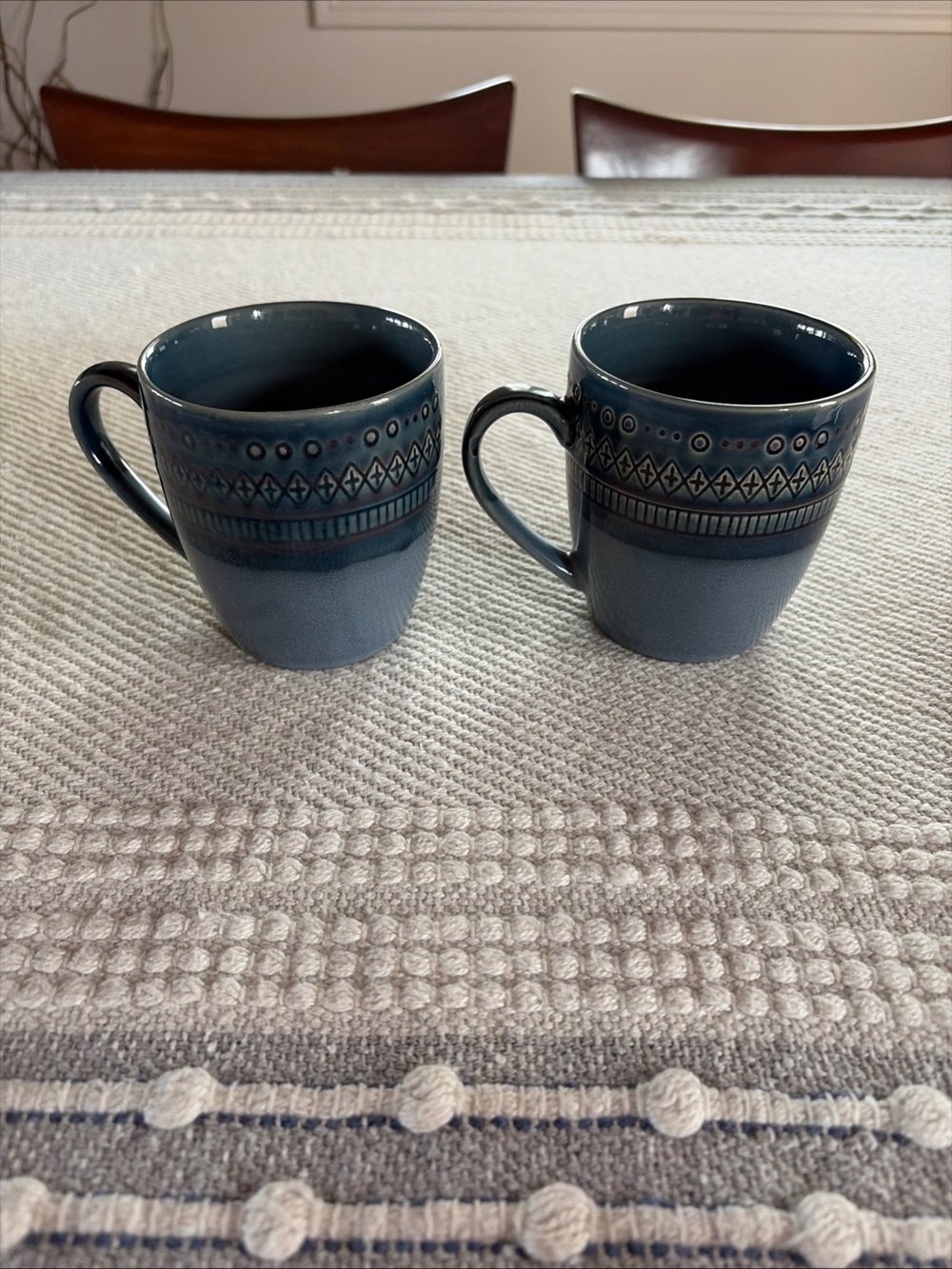 Set of 2 Threshold Mugs KINGSLAND Pattern Rich Blue Tone Geometric Discontinued